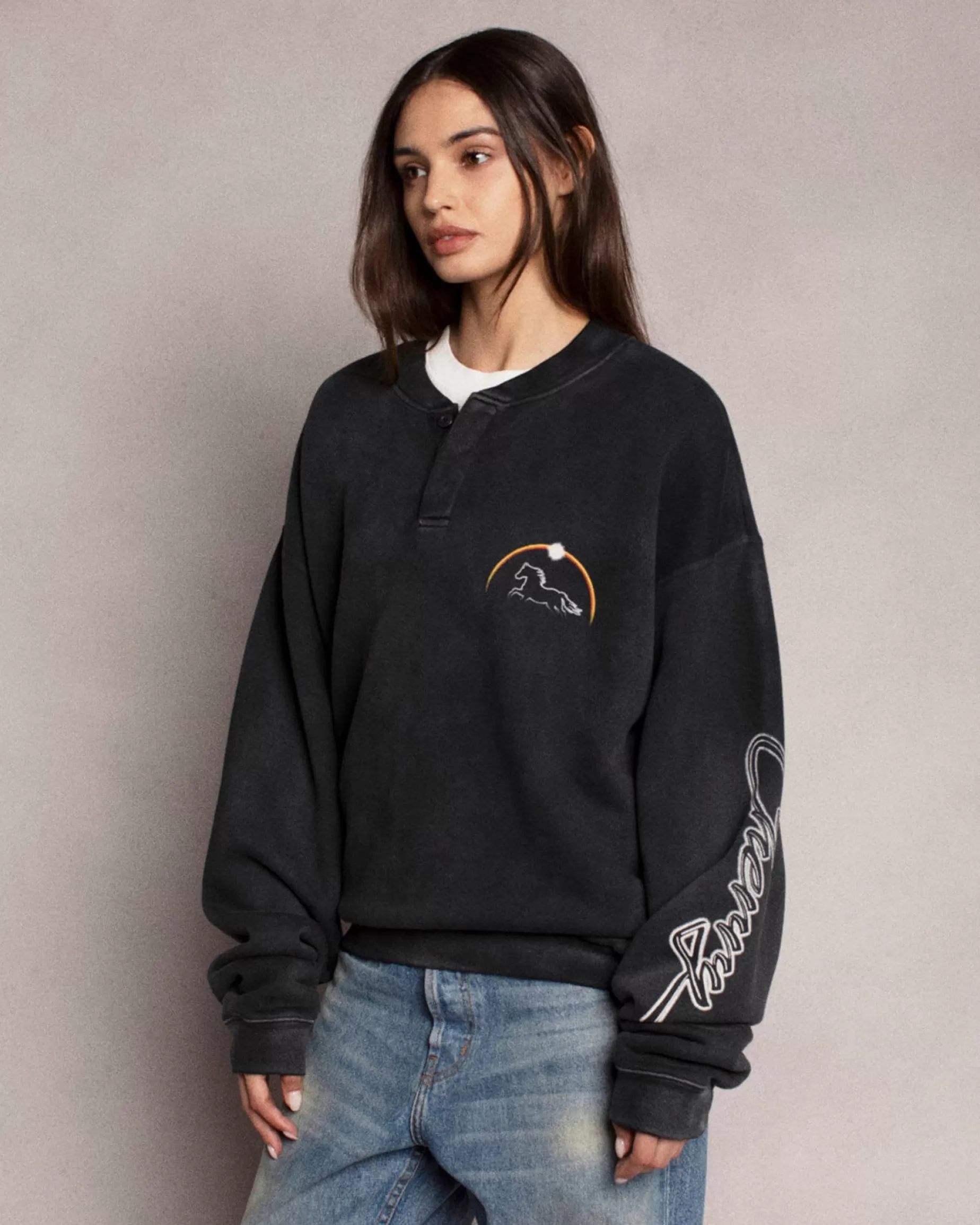 Cuello Redondo Stardust Henley (Negro Vintage)^Cherry Clearance