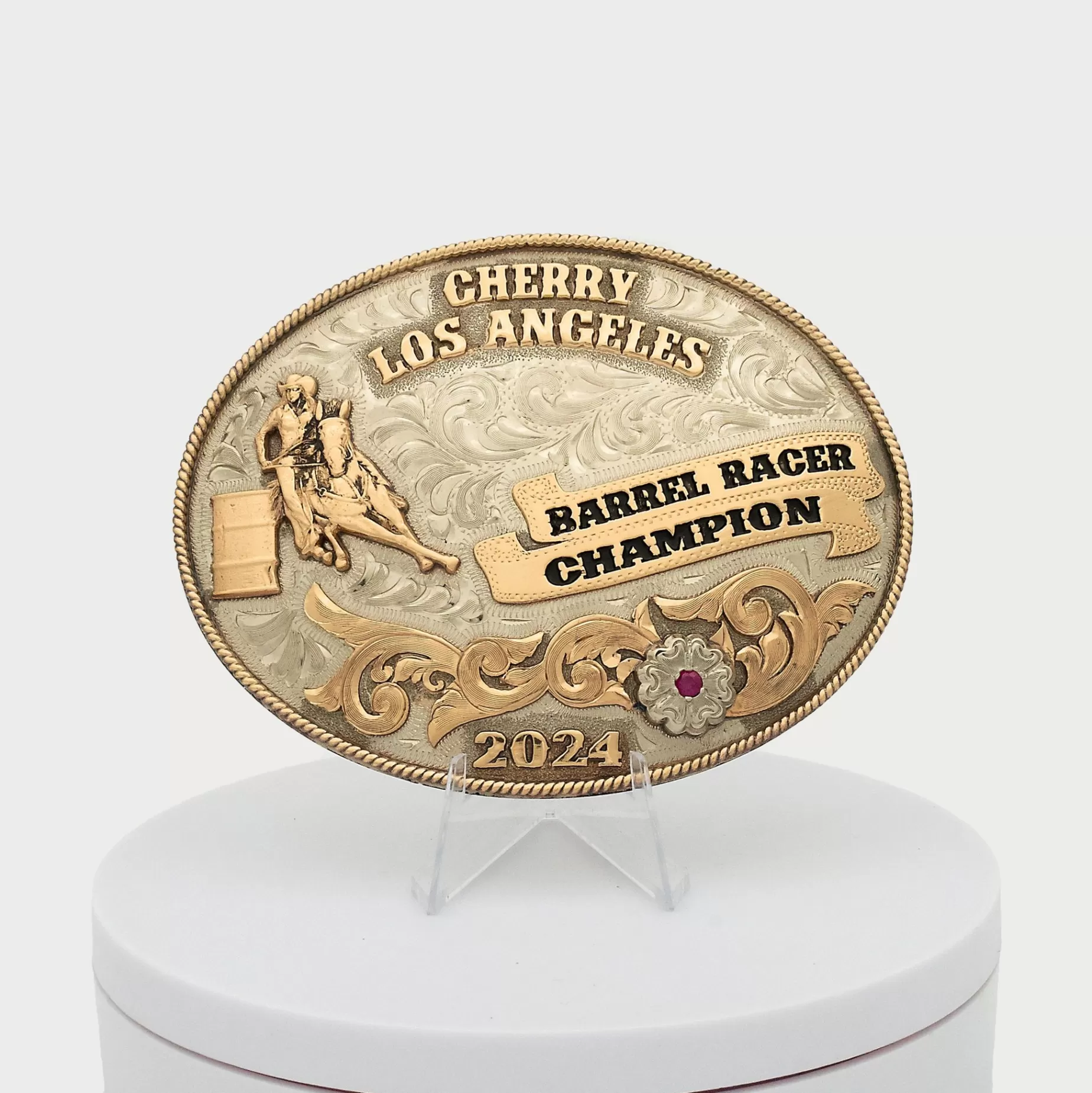Hebilla De Campeon De Carreras De Barril De Plata Esterlina (Plata)^Cherry Store