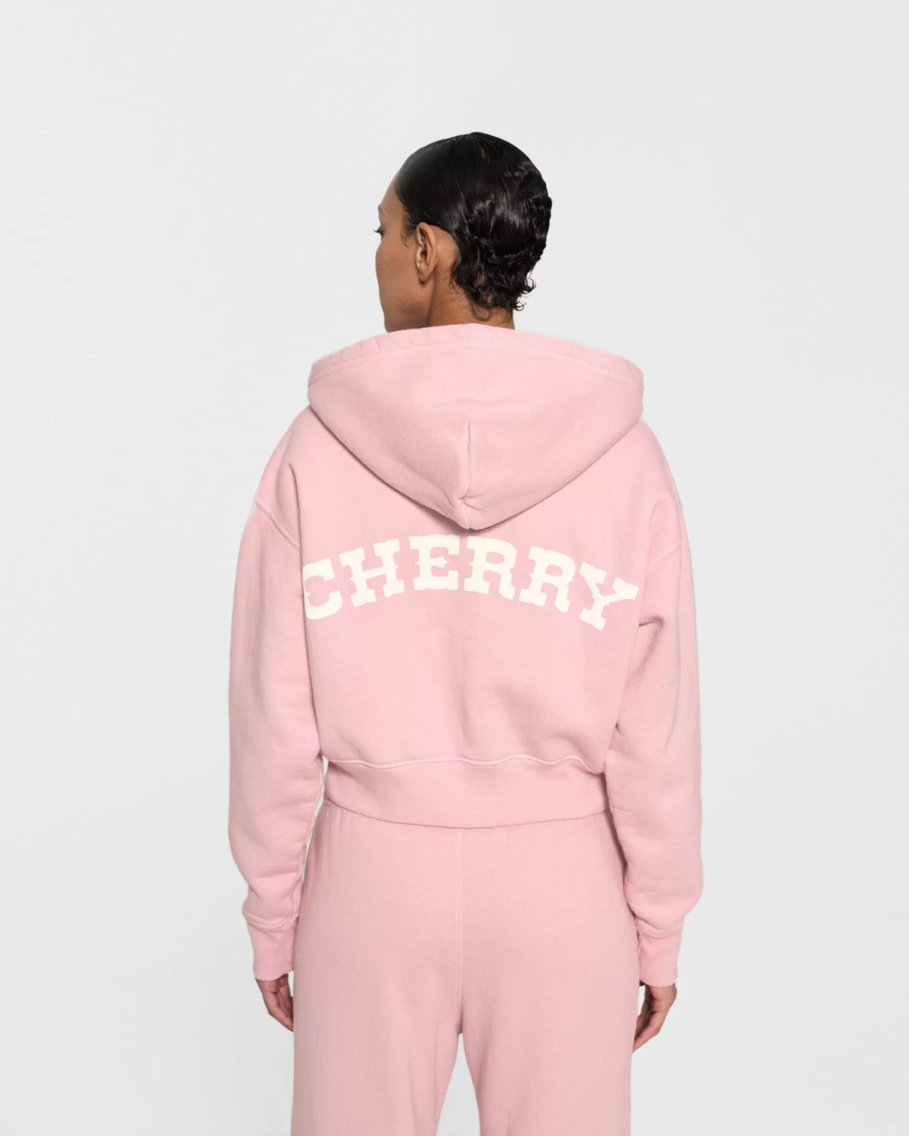 Sudadera Con Capucha Recortada Con Cremallera Para Mujer (Rosa)^Cherry Fashion